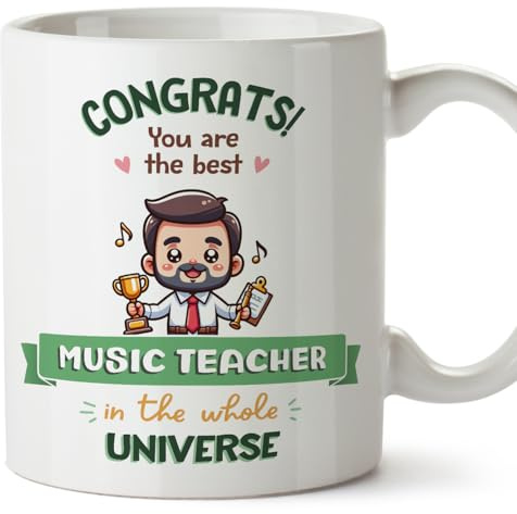 MUGFFINS Music Teacher Man Mug - in English - Best in Universe Trophy - Funny Gift for Colleagues - Ceramic 11oz Mug