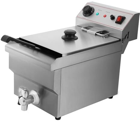 Freidora eléctrica comercial de acero inoxidable de 3000 W con cesta, 10 l, freidora de cocina grande con grifos, rango de temperatura: 60-200 °C