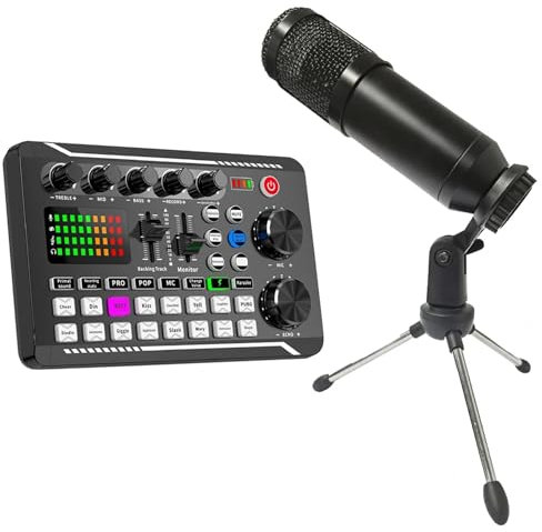 DJ Controllers, F998 Multifunctional Tuning Sound Card Microphone Mixer Kit Aud-io Recording Mixer Aud-io Mixing Console Amplifier for Phone PC(With Microphone)