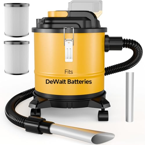 APEXPOWER Cordless Ash Vacuum for Pellet & Wood Stoves, with 4-Gallon Metal Storage Tank, Filter, Hose & Wheels, for DeWalt 20V Battery, Bare Tool Only