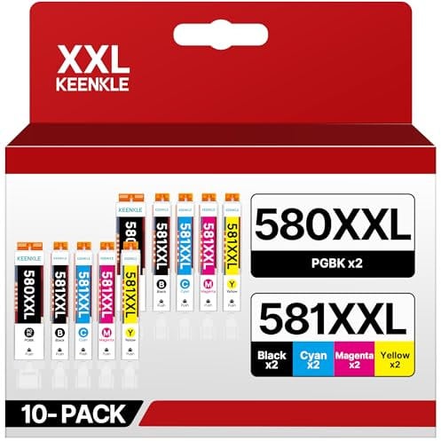 KEENKLE PGI 580XXL CLI 581XXL Druckerpatronen Kompatibel für Canon Druckerpatronen 580 581 für Canon TR8550 Druckerpatronen für Canon Pixma TS705a TS6350a TS8350 TS9550 TS705 (PGBK/C/M/Y/BK,10er-Pack)