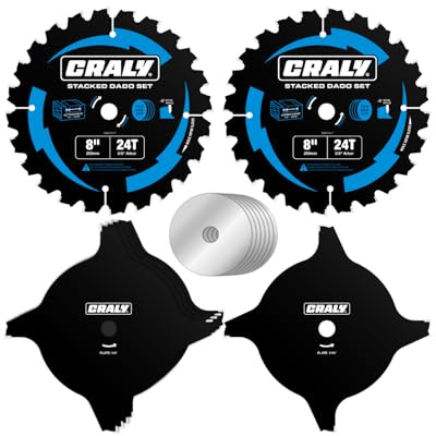 CRALY 8 Inch Carbide Stacked Dado Blade Set, 24 Teeth with 5/8 Inch Arbor, Black Ice™, Adjustable Cutting Sizes for Wood Cutting Table Saw(DADO203-7)
