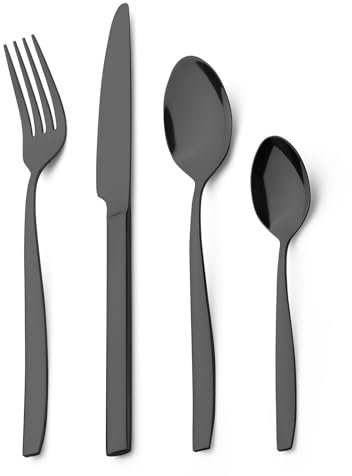 Cutlery Set,Alata Bristol 32 Piece Mirror Black Stainless Steel Flatware Set, Tableware Silverware Set with Spoon Knife and Fork Set, Service for 8, Dishwasher Safe/Everyday Use，Mirror Polished