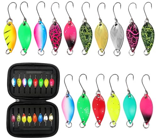 LUMOOM 16 Stück Forellen Spoon Set, Kunstköder Spinner Blinker Set 2.5g/3.5g/5g, Mehrfarbige Forellenköder, Angelzubehör mit Aufbewahrungsbox für Hecht Forelle Barsch Hecht Zander