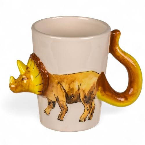 MIJOMA Dinosaur Mug Set - 3D Dolomite Handle Mug, Approx. 300 ml, Children's Cups with Dino Motifs, Hand-Painted, Ceramic Mug for Boys & Girls (Triceratops)