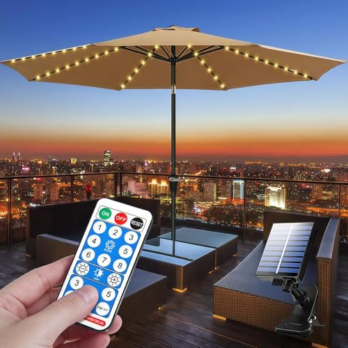 Guirlande lumineuse solaire pour parasol, éclairage de parasol avec télécommande, 8 modes, 104 LED, lampes de parasol, lampes de jardin étanches IP67, baldaquin, bandes décoratives
