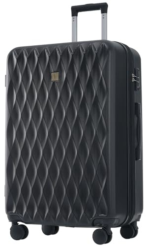 WEALTHOUSE Kofferset mit Trolley Hartschale Reisezubehör Reisekoffer-Set mit leisen Rollen TSA Schloss Aluminiumgriff Kreuzgurt Innenfach Netztasche Polypropylen Kosmetiketui (Schwarz,Größe XL)