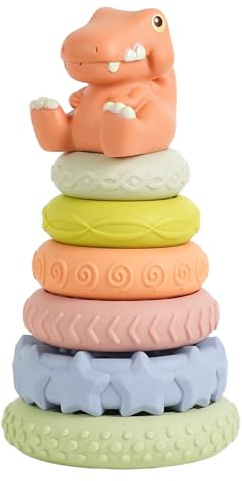 LARCIVELLE Dinosaurier Stapelturm Baby 7 Stück Stapelsteine Stapelbecher Baby Spielzeug ab 6 Monate Montessori Motorikspielzeug BSECOB01D