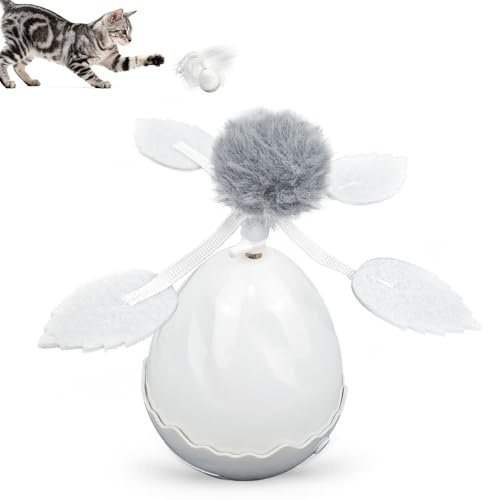 Zeepet Interactive Cat Toy Wobble Egg with Replaceable Feathers and Ribbon | Electric Cat Toy for Indoor Cats & Kittens | Funny Exercise Feather