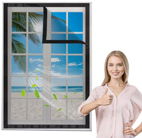 Moustiquaire pour Fenêtres Screen 130x160cm Noir De Fenetres Pour FenêTre Enroulable de fenêtre