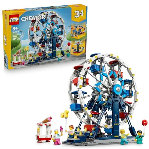 LEGO Creator 3-en-1 La Grande Roue Légendaire - Jouet - Maquette de Parc d'Attractions se Transformant en Manège ou Manège OVNI - Décoration Chambre d'enfant DIY - Cadeau Garçon ou Fille 8 Ans 31389