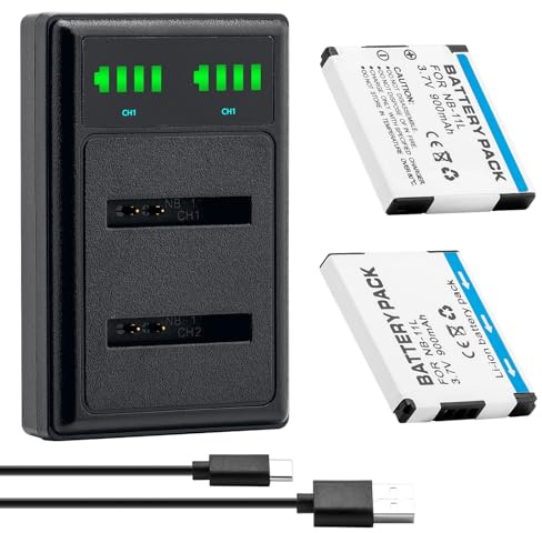 BCMCZCDC 2Packs NB-11L Li-ion Battery NB-11LH + LCD USB Charger for Canon PowerShot A2300 A2400 A2500 A2600 A3400 A3500 A4000 is, ELPH 110 115 130 320 340 HS, IXUS 265 132D 140 155 150 145