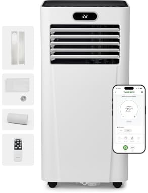 MeacoCool MC Series Pro 10000 BTU Mobile Klimaanlage mit App-Steuerung, Fernbedienung, Energieklasse A, leise (53 dB), 4-in-1 Kühlung, 18–28 m², Schlafmodus, 2 Fenster-Kits