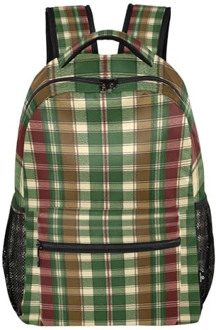 FRODOTGV Casual Day Bag Multi-Pocket Storage Layout Breathable Mesh Detail for Teenagers Boys Girls Daily Use Christmas Plaid Size Medium