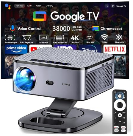 XIWBSY Proyector Google TV 1500 ANSI Gira 360 °, 32G ROM Official Apps