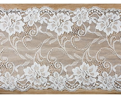 PartyDeco Tischläufer Spitze 18cm x 9m - farbecht & waschbar - Vintage Tischband für Hochzeit - Breites Blumen Spitzenband zum Nähen Dekorieren Basteln - Tischdeko & Hochzeitsdeko - Weiß