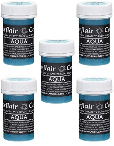 Sugarflair Aqua Pastel Food Colouring Paste, Highly Concentrated for Use with Sugar Pastes, Buttercream, Royal Icing or Cake Mix, Subtle Colour Dye - 25g (Pack of 5)