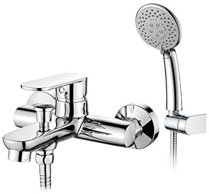 GRIFEMA Berlin - Grifo para bañera y ducha con alcachofa, manguera y soporte, Cromo