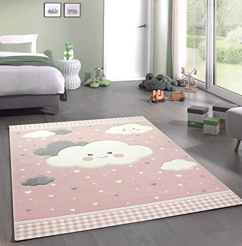 CARPETIA Teppich Kinderzimmer Kinderteppich Wolken rosa Größe 120 cm Rund