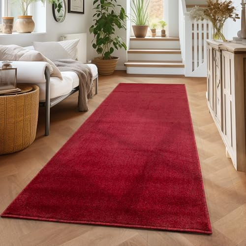 Carpettex Teppich Wohnzimmer Kurzflor Teppich Modern Einfarbig Design 60 x 100 cm Küchenläufer Flur Teppich Rot - Küchenteppich Teppich Waschbar in Waschmaschine Klein Extra Weich Flauschig
