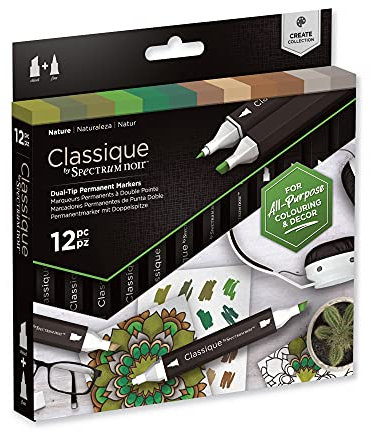 Crafter's Companion Spectrum Noir Classique Create Alcohol Marker Dual Nib Pens Set-Nature-Pack of 12, One Size