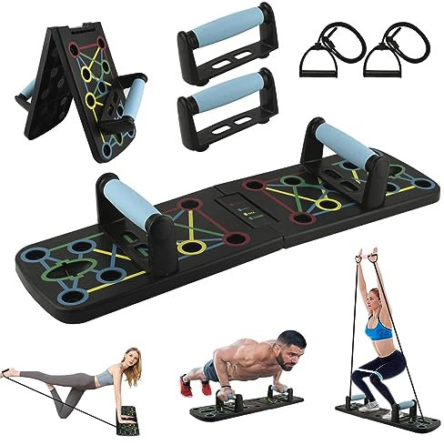 Locisne Portatile Pieghevole Ultra Push Up Board Staffa Bordo Multifunzionale Braccio Addominal Muscle Training System con Stand Fitness con Resistance Band Training Equipment