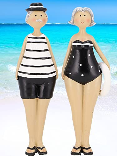 Pommerntraum ® | 2-ER Set! 2 moppelige Maritime Urlauber 2 witzige Rentner 2 lustige Oldies Rentner-Ehepaar Oma + Opa Dekofiguren