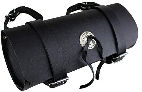 Motorrad Werkzeugtasche, Werkzeugrolle, Satteltasche Echt Leder wasserdicht Rolle, Biker Chopper Toolbag Lenkerrolle, Custom Biker Gepäck Taschen mit Kanchoo Schwarz