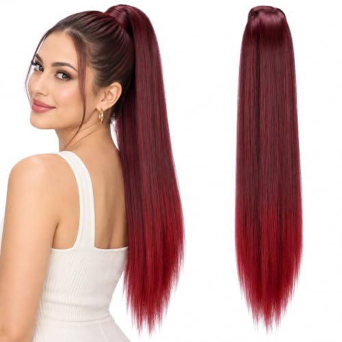 CAISHA Zopf Haarteil Klettverschluss Pferdeschwanz Glatt Rot Mix HCK16