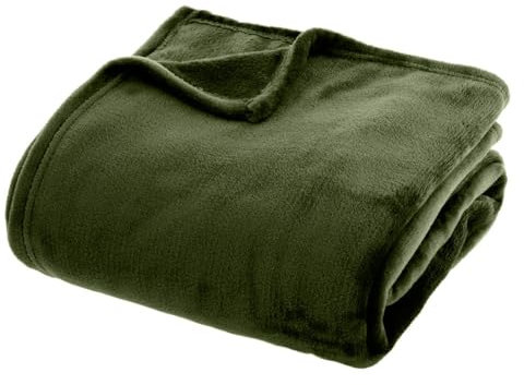 Atmosphera - Unifarbenes Plaid aus Flanell - khakigrün 180x230 cm - Khaki