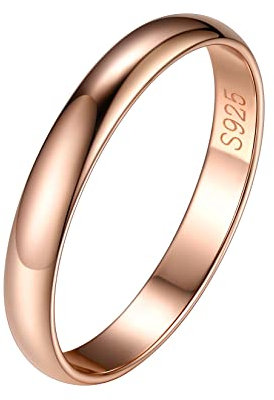 Silvora 3mm breit Damen Herren Verlobungsring 925 Silber Konvexer Ring Stapelbarer Schmaler Fingerring Simpel Freundschaftsring Partnerring Paar Ringe in Rosegold Ringgröße 59.5(19) für Damen Herren