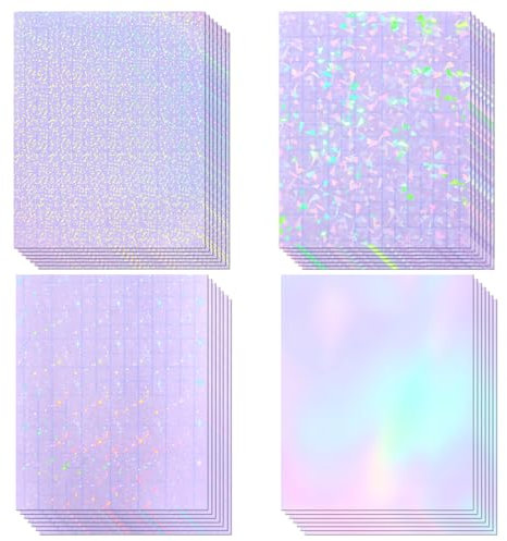 Cosrk 36 hojas de papel adhesivo holográfico, película laminada de vinilo holográfico transparente, papel adhesivo de laminación transparente, autoadhesivo, impermeable, gema, puntos, colorido,
