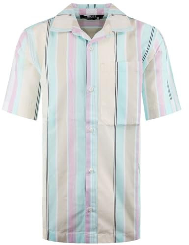 Nicce Short Sleeve Collared Striped Multicolour Mens Deuce Shirt 1450 W009 0350