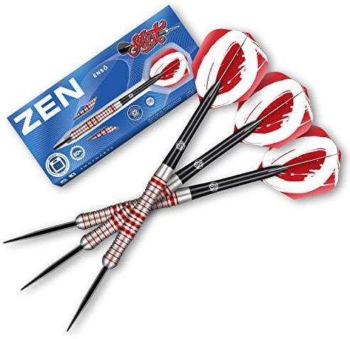 Shot! Steel Darts Zen Enso Match Dart 80% Tungsten Steeltip Darts | Soft Dart Hochwertiges Tungsten Dart Set mit Schäften und Flights Made in New Zealand (24 Gramm)