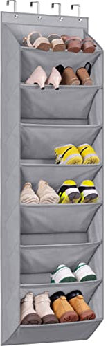KEETDY Organizer da appendere sopra la porta con 8 tasche profonde, appendiabiti per armadio per 20 paia, scarpiera per porta stretta, grigio