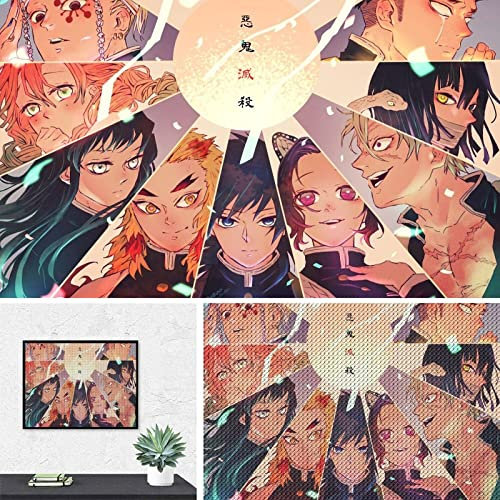 PAWCA 5D DIY Diamond Painting,Anime Demon Slayer,Stickerei Kreuzstich Mosaik Home Decor-30x40cm