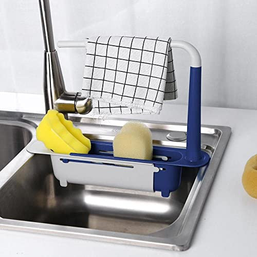 porta estropajos, soporte esponja, trapo, cepillo,jabon. Accesorio cocina para organizador de fregadero, estante, y balleta, ideal con drenaje, telescopico ajustable con porta trapo, paño de cocina