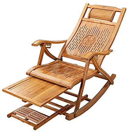 Gartensessel, Bambus-Schaukelstuhl, verstellbar, klappbar, Liegestuhl, Sommer, Outdoor, Holz-Sonnenliegen, Sessel, Balkon, Alter Mann, Siesta-Stuhl mit Kopfstütze und Fußmassage Good