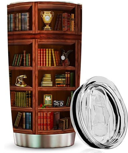 Book Tumbler Library Travel Mug Book Gifts For Book Lovers Gifts For Book Lovers Women - Bookish Gifts For Readers - Reading Mug Bookish Mugs Stainless Steel Tumbler 20oz Coffee Tumbler With Lid