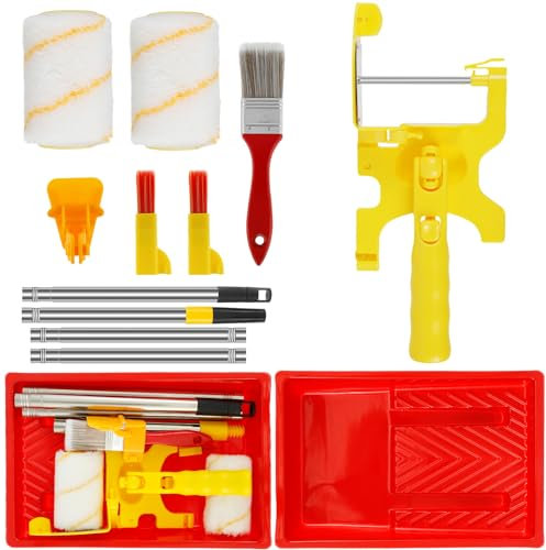 Paint Edger Roller Brush Kit Hand-held Clean Cut Paint Edger with Extension Pole/Tray/Trimming Color Separation Brush, DIY Multifunctional Long Paint Roller for Door Window Wall Ceiling