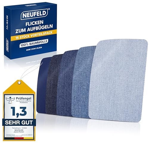 NEUFELD® Bügelflicken [15 Stück] - 5 Farben - Zum Aufbügeln Innen und Außen - Hochwertig (Blau-Set)
