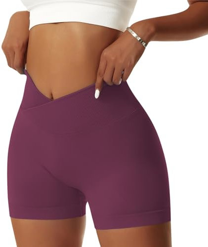 Vertvie Damen Gym Shorts V Cross Stretch Push Up Yoga Shorts Booty Scrunch Fitness Hosen Kurz High Waist Nahtlos Workout Sportshorts Butt Lift Kurze Leggings Sommer (Maulbeeren Lila, S)