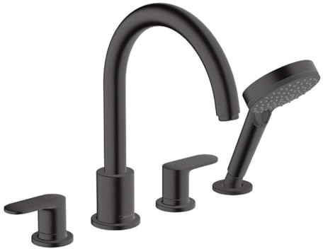 HANSGROHE Mischbatterie für Badewanne oder Dusche, 4 Löcher, matt, Schwarz