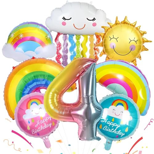 TZQFROCE Regenbogen Luftballons 4 Jahre 8 Stück Regenbogen Geburtstagsdeko Regen-bogen Deko Kindergeburtstag für Geburtstags Festival Party Dekoration