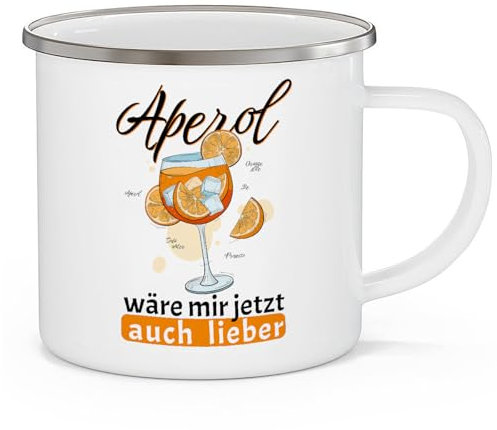 OM3® lustige Emaille-Tasse mit Spruch - Aperol wäre mir jetzt auch lieber - Statement | Emailletasse Emaille Becher | 10oz 300ml | Beidseitig Bedruckt | Weiß-Metall