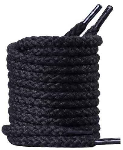 Anopo 2 Pares Cordones de Cuerda Gruesa 6.5mm Cordones Algodon Redondos para Zapatillas Negro 140cm
