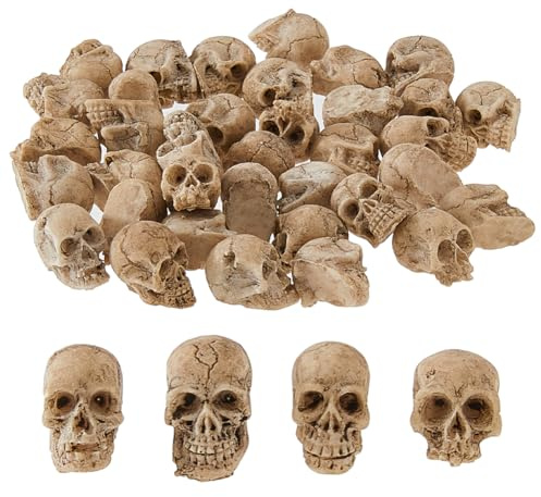 SUPERFINDINGS 40 Stück Mini Totenkopf Figuren Halloween Thema Kunstharz Schädel Dekoration Skelettkopf Winziger Totenkopf Miniaturfiguren Für Dekorationen