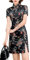 Robe de Nouvel An élégante pour femme - Manches courtes - Fente latérale - Cheongsam - Broderie chinoise - Robe Qipao - Beau costume de cosplay, Noir , XL