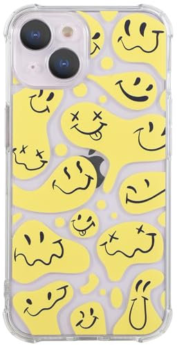 CHEORFAY iPhone 14 Case, Clear Transparent Flexible Soft Silicone TPU Bumper Buffer Shockproof Protective Cover Design for iPhone 14 - Yellow Smiles Face