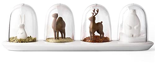 NLDGR 4-in-1-Gewürzglas für die Küche mit Tablett, Niedlichen Salz- und Pfefferstreuern, Gewürzstreuer, Vorratsdosen-Set für die Küche (Tier)